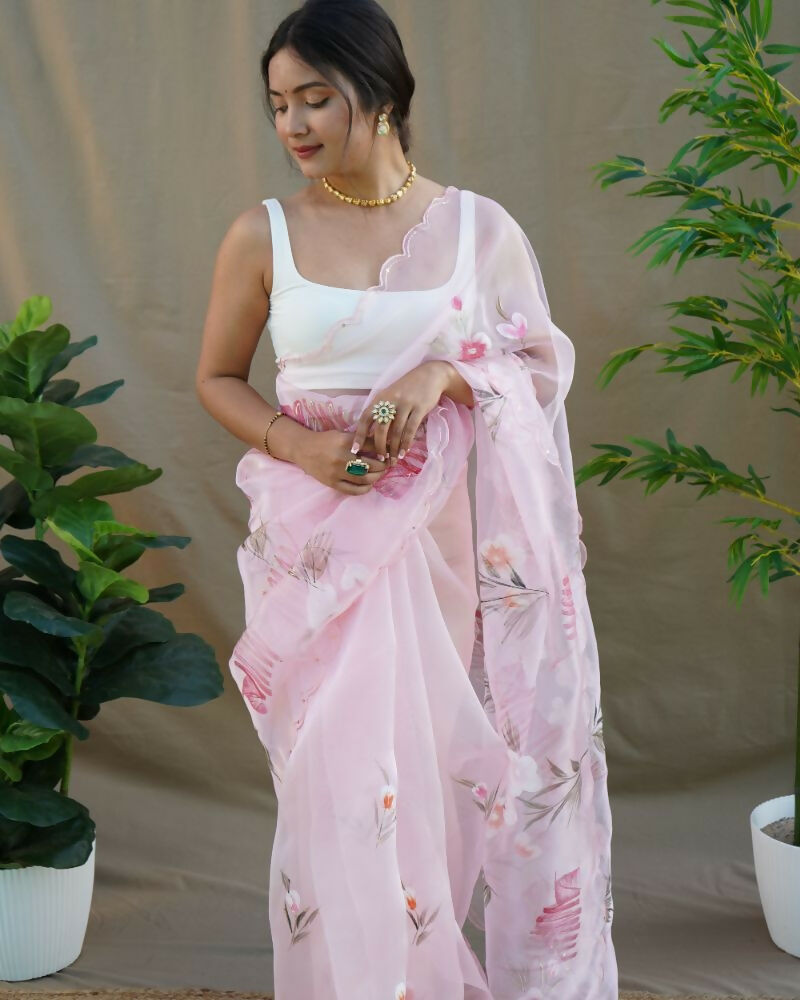 Vamsee Menka Baby Pink Organza Saree | Grocsy