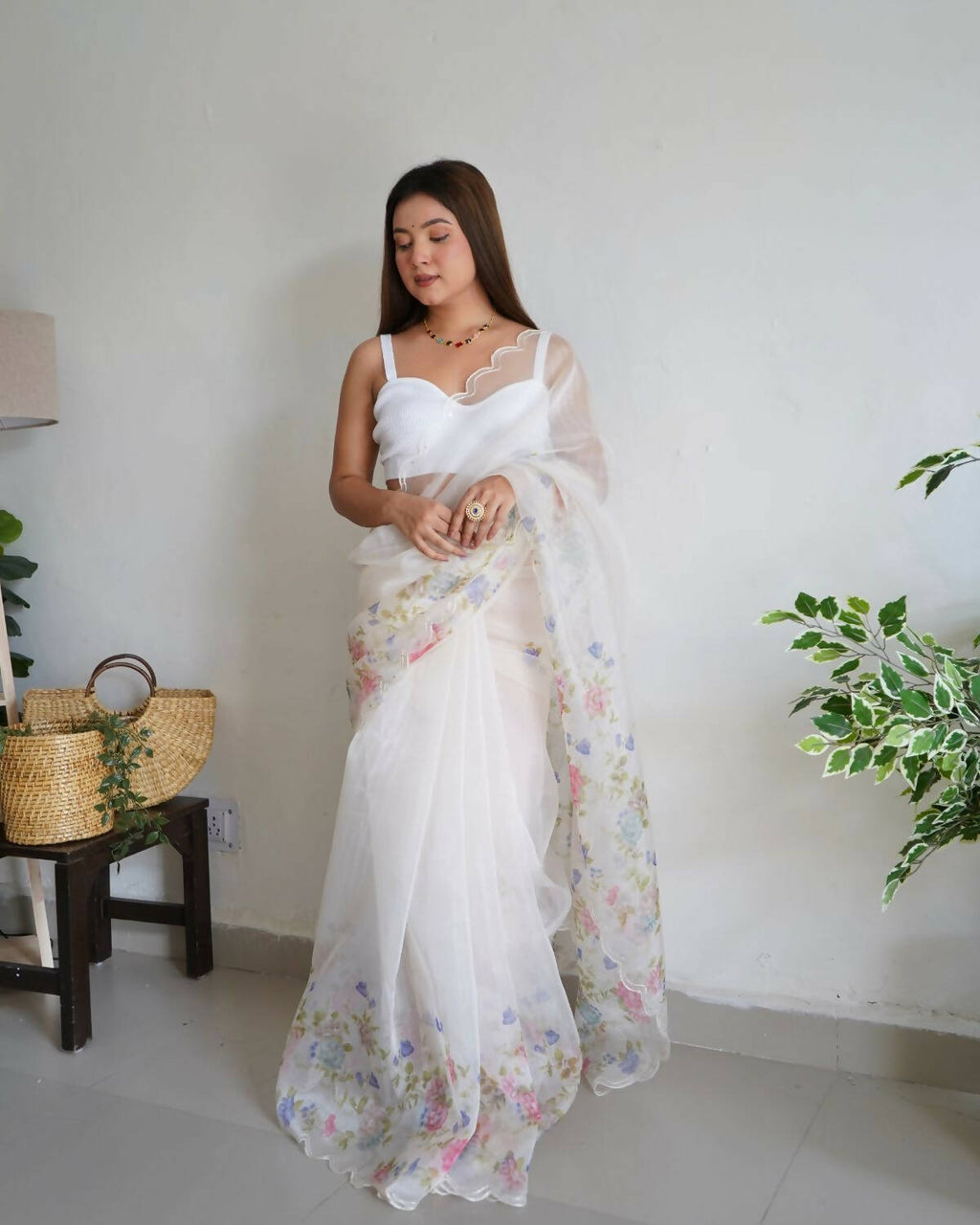 Vamsee White Organza Saree | Grocsy