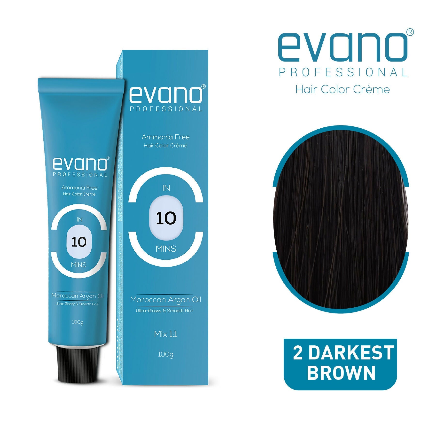 Evano Professional Creme Hair Colour Darkest Brown for Women & Men | Grocsy