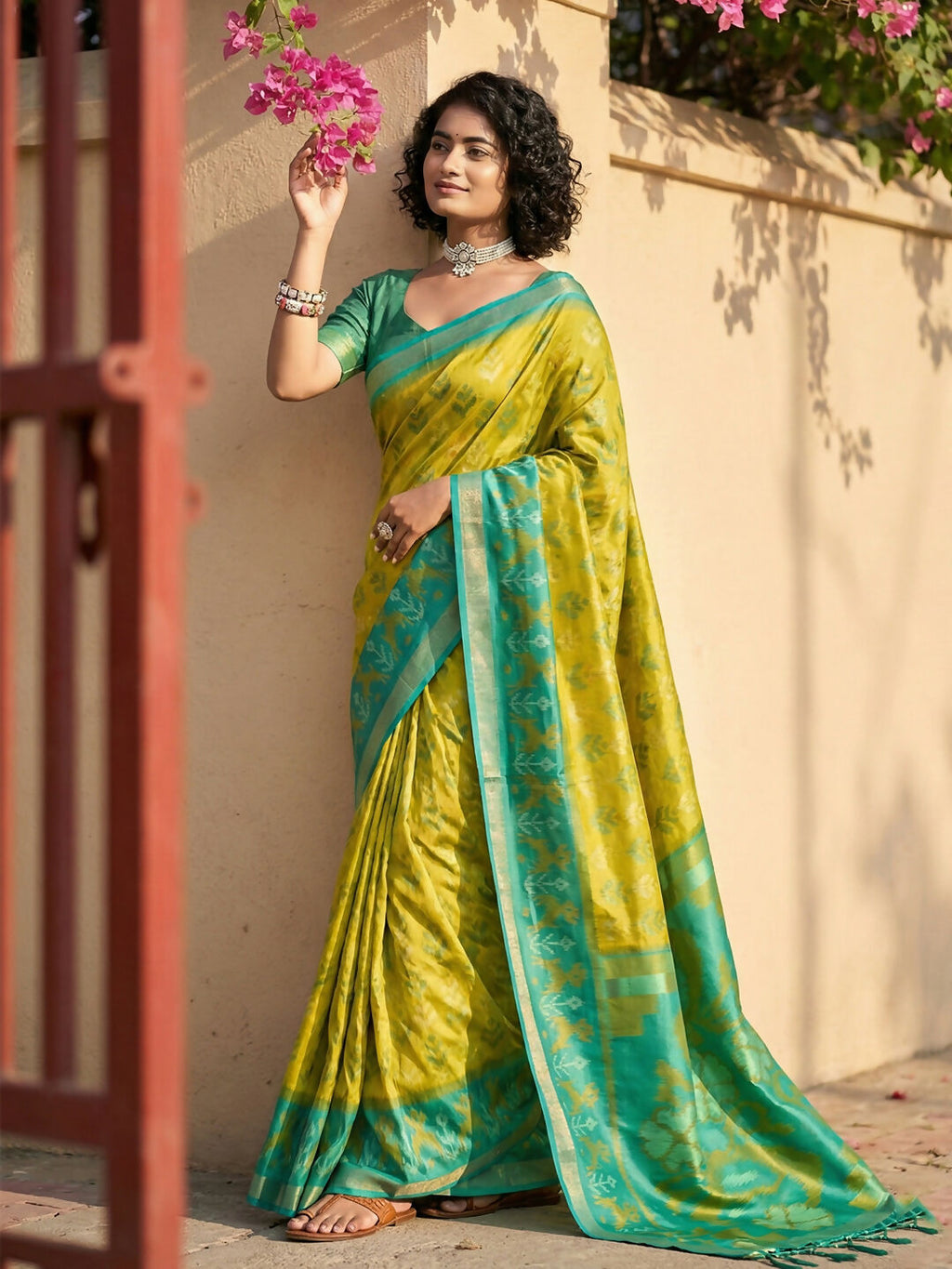 Shree Shyam Fashion Mustard Yellow Pochampally Silk Saree | Grocsy