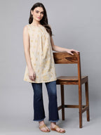 Ahalyaa Women Beige Pure Cotton Floral Printed Tunic | Grocsy