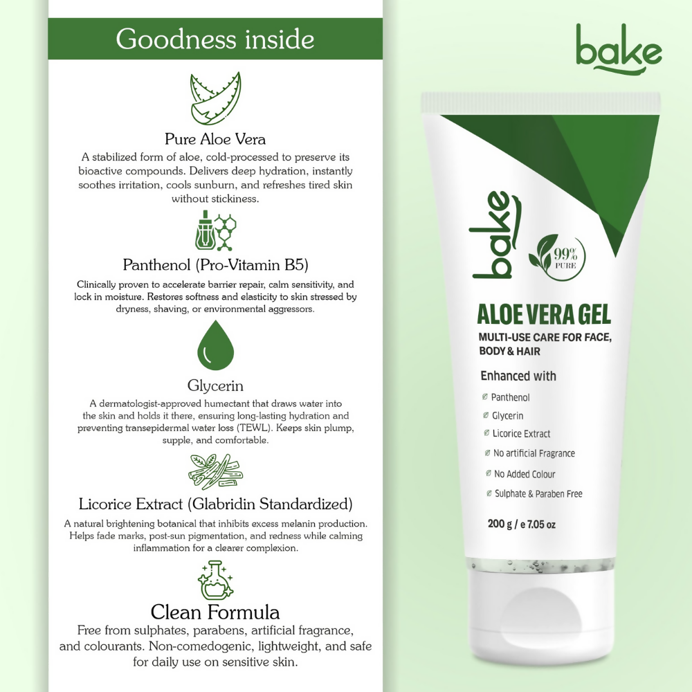 Bake 99% Pure Multi-Use Aloe Vera Gel for Face, Body & Hair | Grocsy