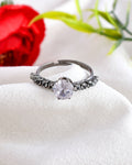 VOJ white CZ-detail Stainless Steel Cubic Zirconia Rhodium Plated Adjustable Finger Ring | Grocsy