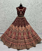 Jyoti Fashion Women's Maroon Velvet Multi Thread Embroidered with Zircon Diamond Wedding Lehenga Choli | Grocsy