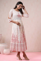 Juniper Women Ivory American Crepe Printed Flared Dress | Grocsy