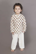 Breathables Kids Cotton Night Suit – White Turban Print Kurta & Pyjama Co-Ord Set For Boys & Girls | Grocsy