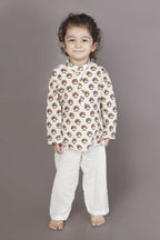 Breathables Kids Cotton Night Suit – White Turban Print Kurta & Pyjama Co-Ord Set For Boys & Girls | Grocsy