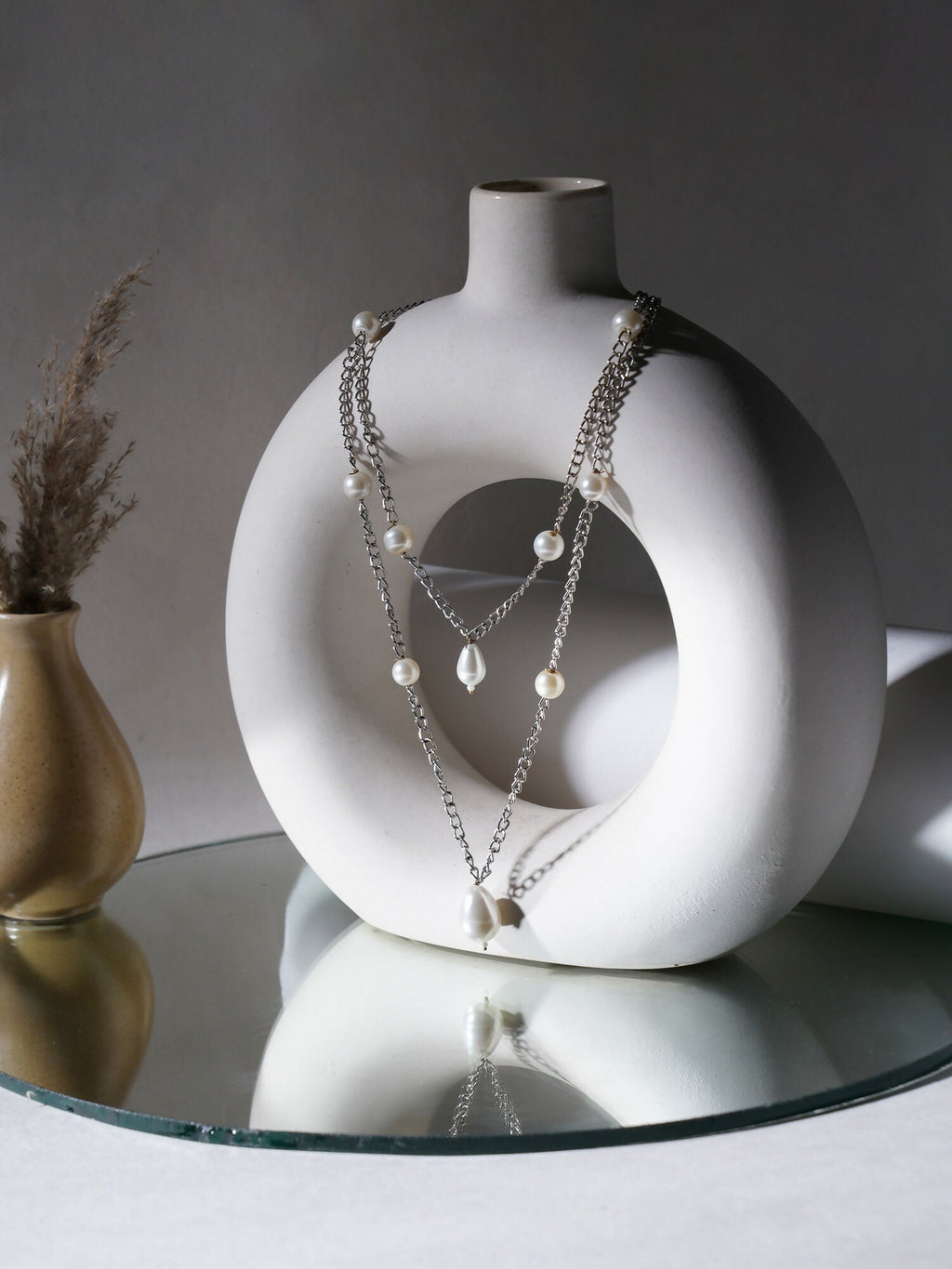 Layered Pearl and Silver Neckpiece (silver) - Ruby Raang | Grocsy