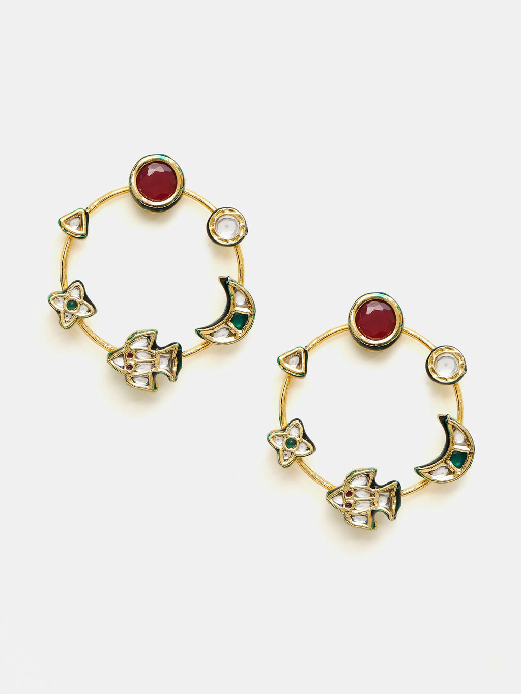 Ruby Raang Gold Polished Kundan Work Multi-Color Round Kundan Earrings | Grocsy