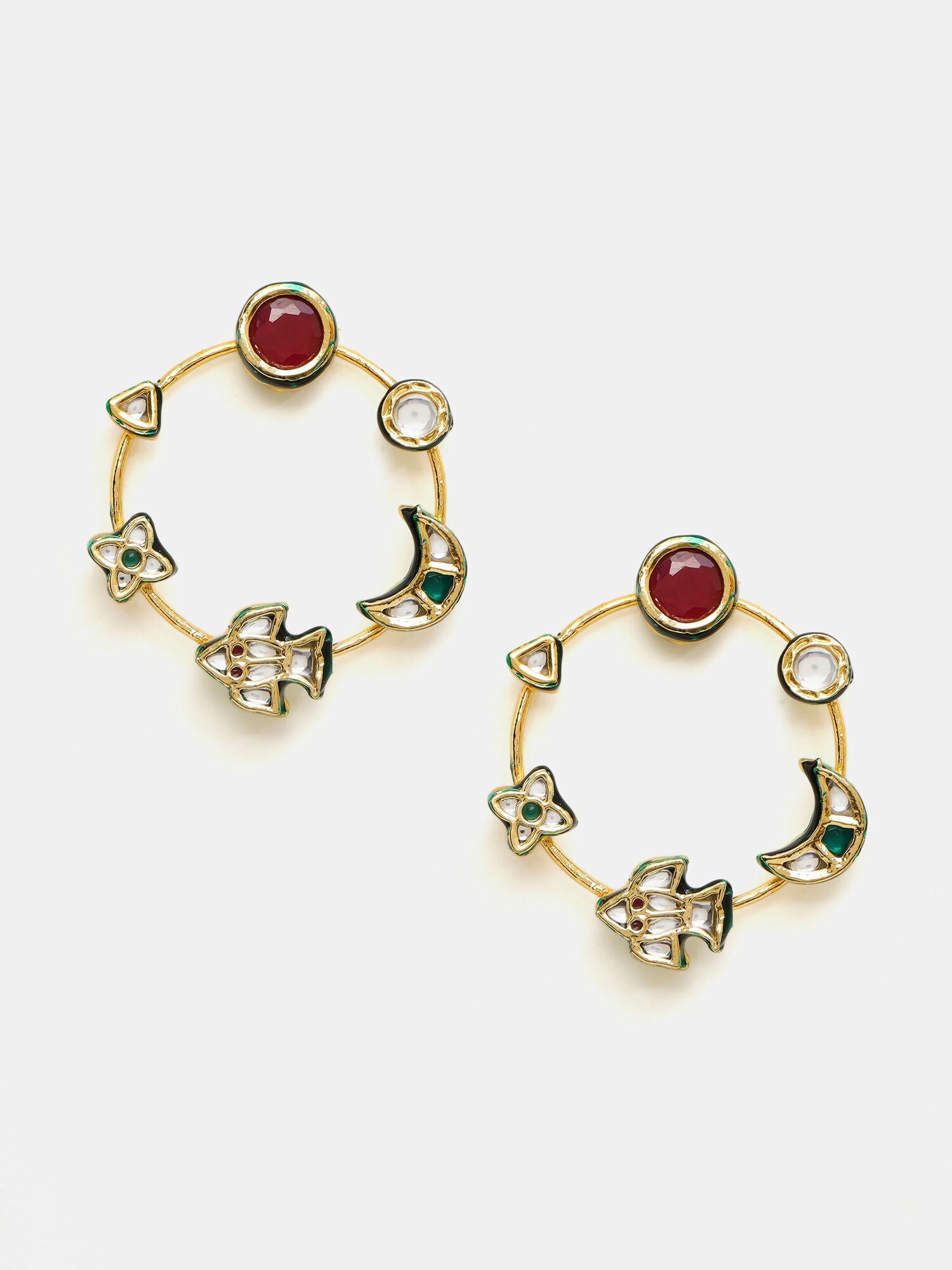 Ruby Raang Gold Polished Kundan Work Multi-Color Round Kundan Earrings | Grocsy