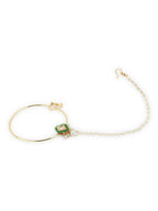 Gold-Polished Green White Kundan Studded Beaded Chained Nosepin - Ruby Raang | Grocsy