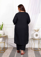 Miravan Women's Plus Size Black Floral Printed Straight Kurta with Palazzo | Grocsy