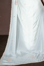Morchari Off White Chiffon Hand Embroidery Saree And Stitched Blouse | Grocsy