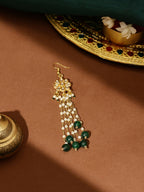 Ruby Raang Gold Flower Kundan & Green Stone Hair Jewelry | Grocsy