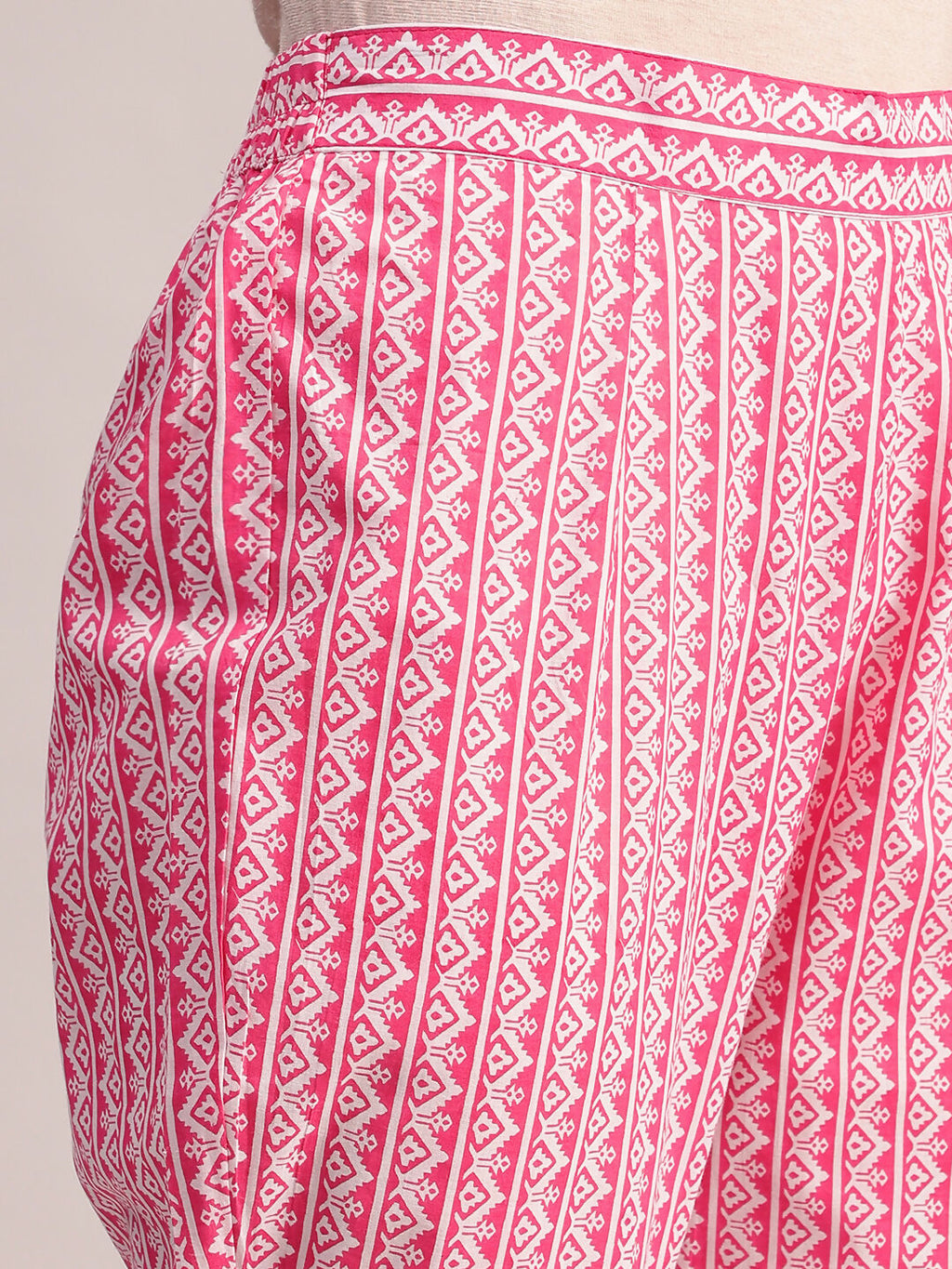 Aavyora Women's Pink Floral Cotton Kurta with Lace Detailing, with Trouser & Dupatta | Grocsy