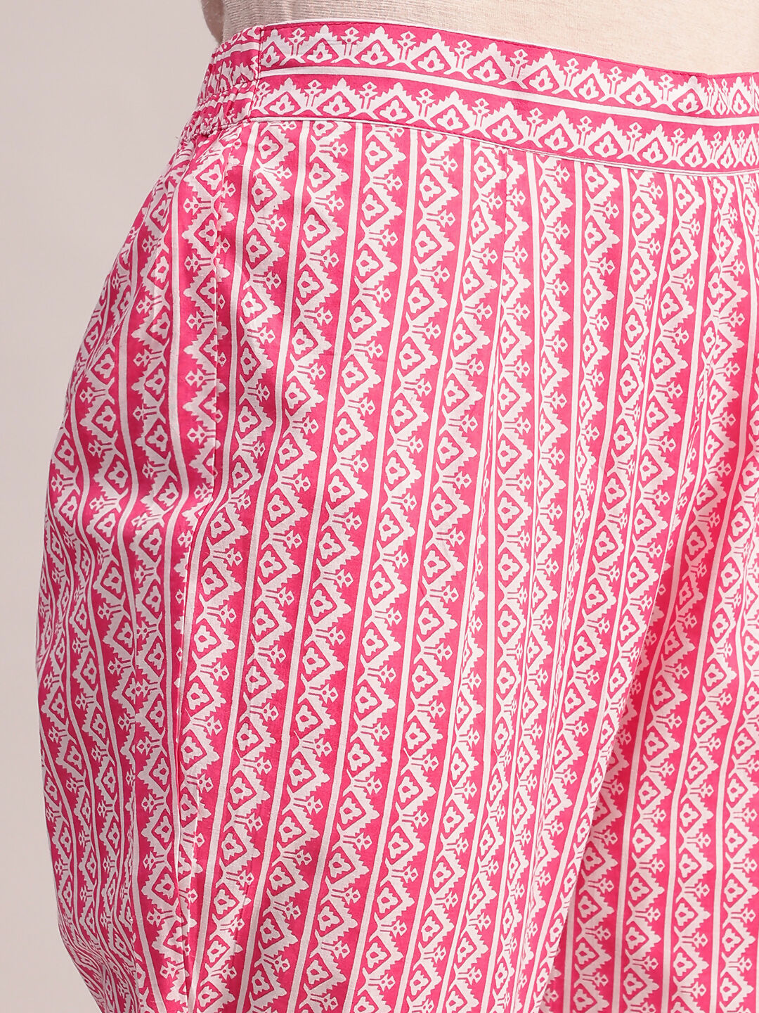 Aavyora Women's Pink Floral Cotton Kurta with Lace Detailing, with Trouser & Dupatta | Grocsy