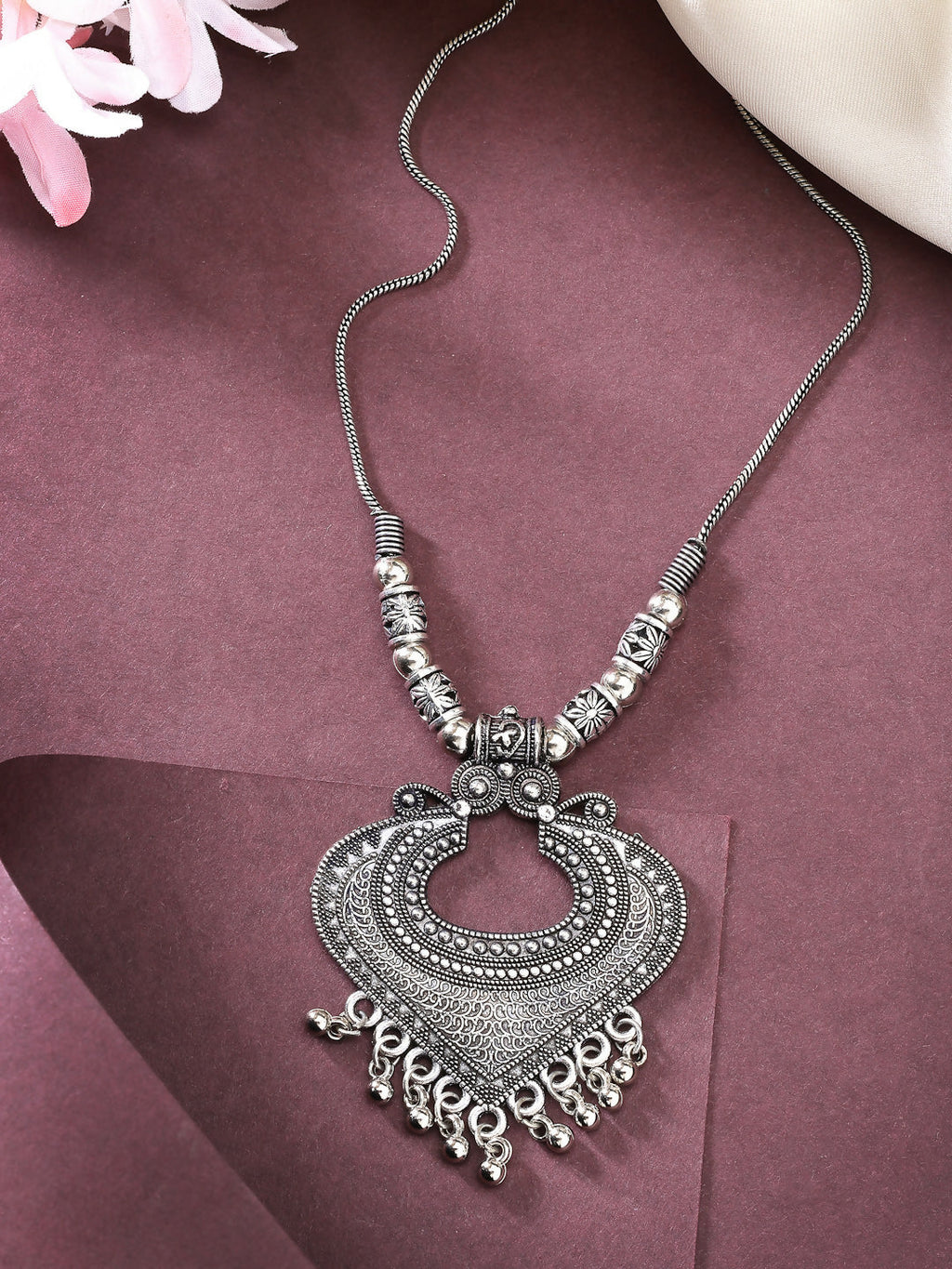 NVR Women's Silver-Toned German Silver Oxidised Pendant with Chain | Grocsy