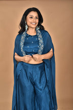 Morchari Women And Hand Embroidery Palazzo Set-Blue | Grocsy