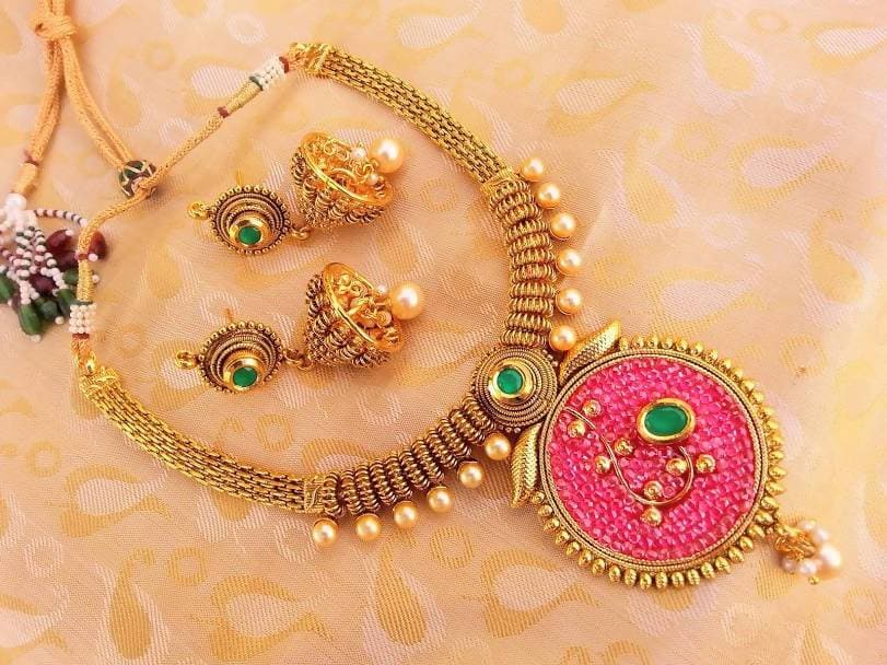 Multicolor Antique Pearl Designer Necklace Set | Grocsy
