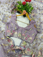 Vastranavya Soft Crush Georgette With Embroidery and Foil Multi Thread Work Saree - Lavender | Grocsy