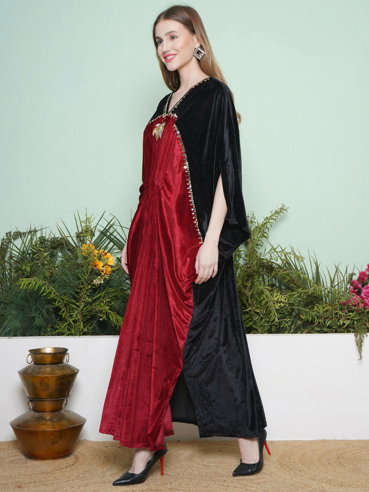 Joban Fashion Black And Maroon Hand Embellished Gown | Grocsy