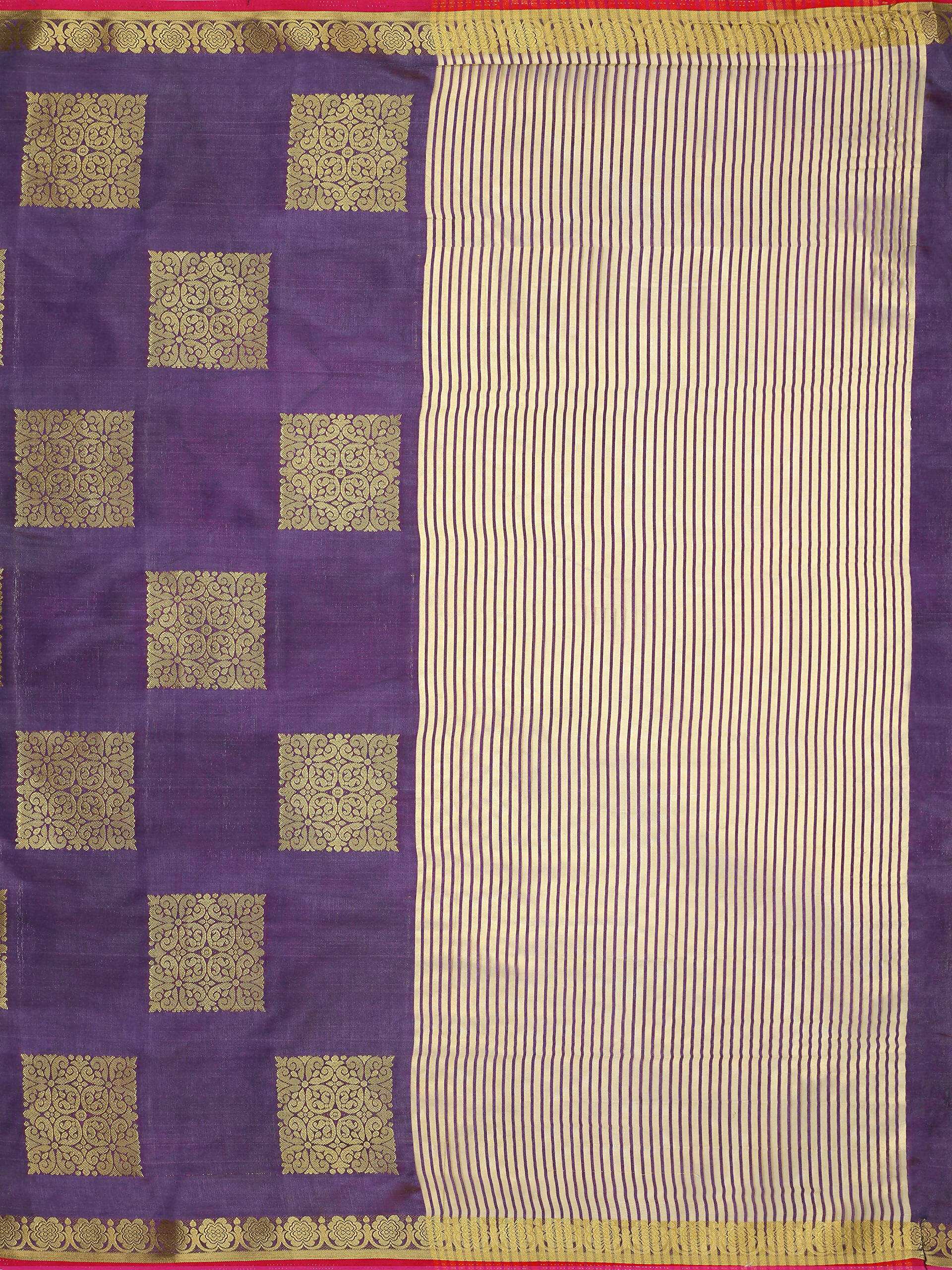 Mimosa Women's Kanchipuram Tussar Silk Purple Saree | Grocsy