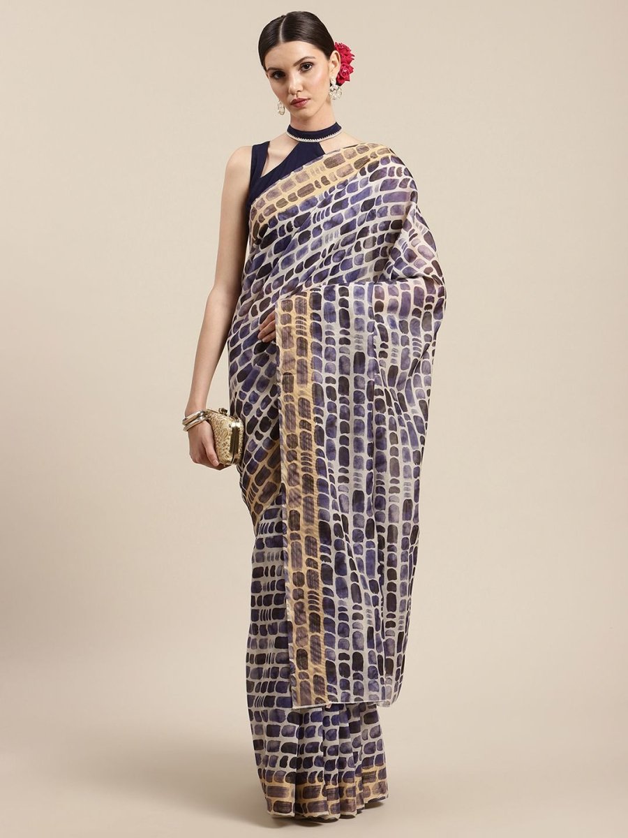 Ahalyaa Women's Purple Chanderi Digital Print Saree | Grocsy