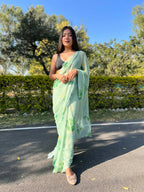 Vamsee Green Chiffon Designer Saree | Grocsy
