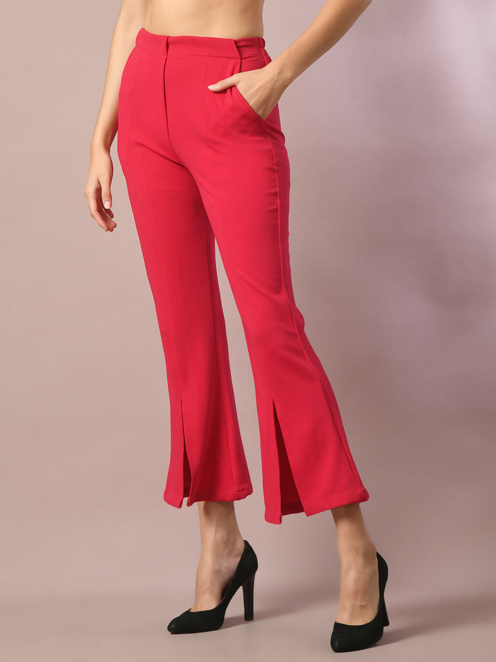 Myshka Women's Pink Solid Party Parallel Trousers | Grocsy
