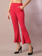 Myshka Women's Pink Solid Party Parallel Trousers | Grocsy