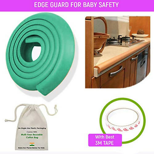 Safe-O-Kid Unique High Density L-Shaped 2 Mtr Long Mini 2 Edge Guards With 8 Corner Cushions - Green | Grocsy