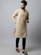 Even Apparels Beige Color Pure Cotton Men's Kurta With Band Collar (SLD1196) | Grocsy