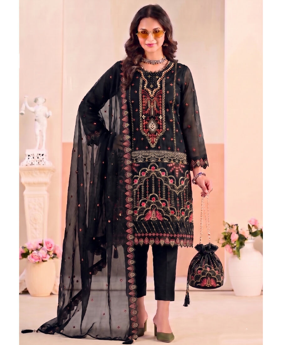 KC Black Pakistani Crunchy Silk Heavy Salwar Kameez For Women | Grocsy