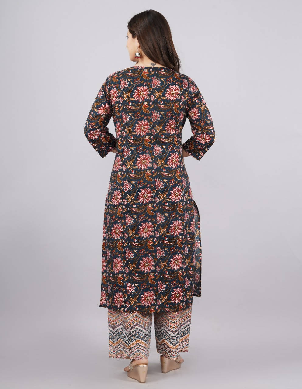 Vamika Printed Cotton Blue Party Wear/Casual Wear Kurta Set/Suit | Grocsy