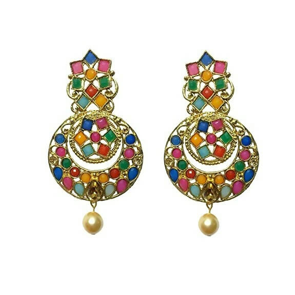 Tiaraa Multicolor Stone Golden Fashion Earrings