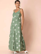 Indya Green Tribal Tiered Maxi Dress | Grocsy