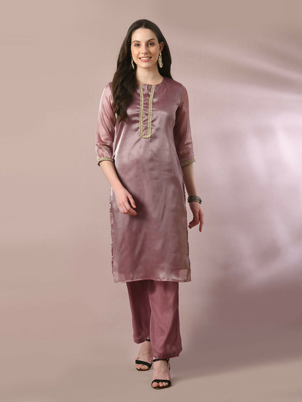 Myshka Women's Brown Solid Straight Party Kurta Set | Grocsy