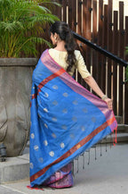 Beatitude Blue Cotton Banarasi Saree | Grocsy