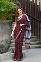 Beatitude Maroon Cotton Handloom Saree | Grocsy