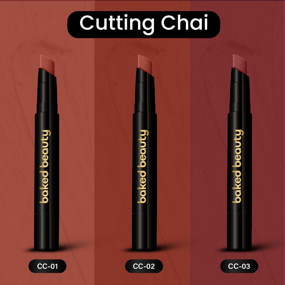 Baked Beauty My Crayon Cutting Chai Matte Lip Cream Lipsticks (Set of 3) | Grocsy