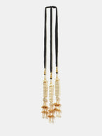 Ruby Raang Gold Gota Pati Work And Threads With Pearrls And Black Thread And Shells | Grocsy