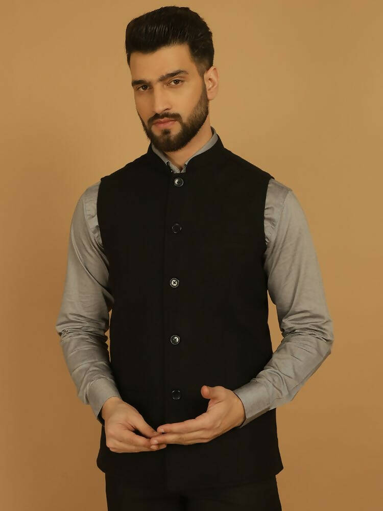 Even Apparels Pure Wool Nehru Jacket - Black | Grocsy