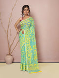 Joban Fashion Light Green Cotton Blend Jamdani Saree | Grocsy
