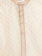 Ahalyaa Cream Chanderi Gold Print Kids Kurta Churidar Set For Boys | Grocsy