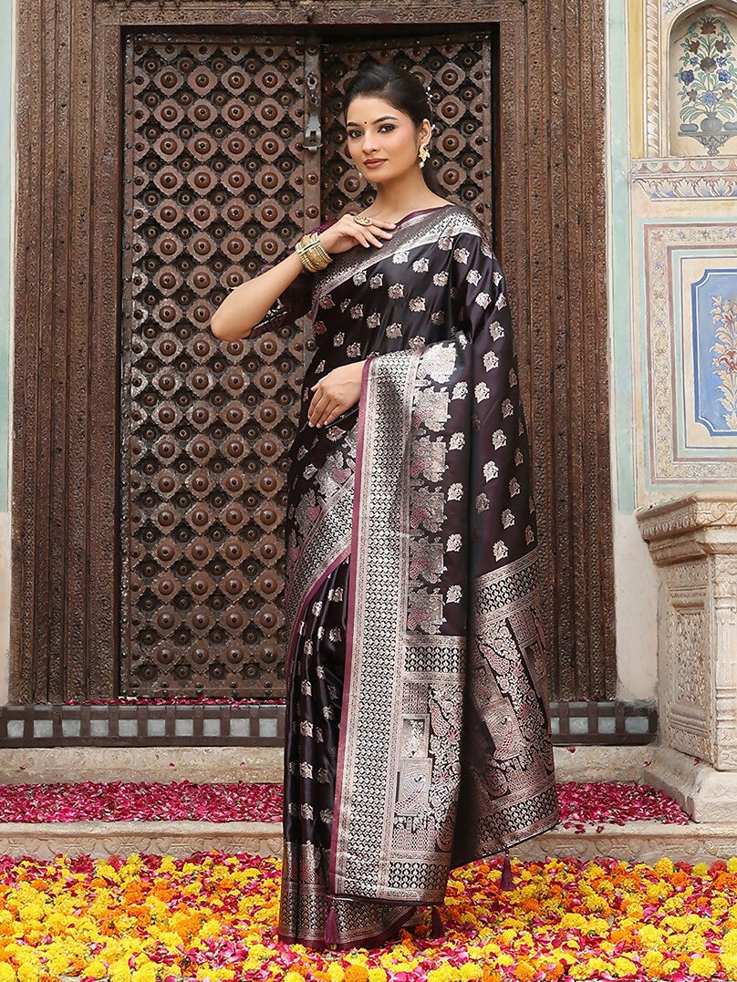 Shree Shyam Fashion Wine Silk Saree | Grocsy