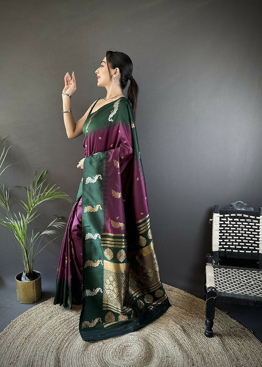 Joban Fashion Green Peacock,Butti Banarasi Silk Sarees | Grocsy
