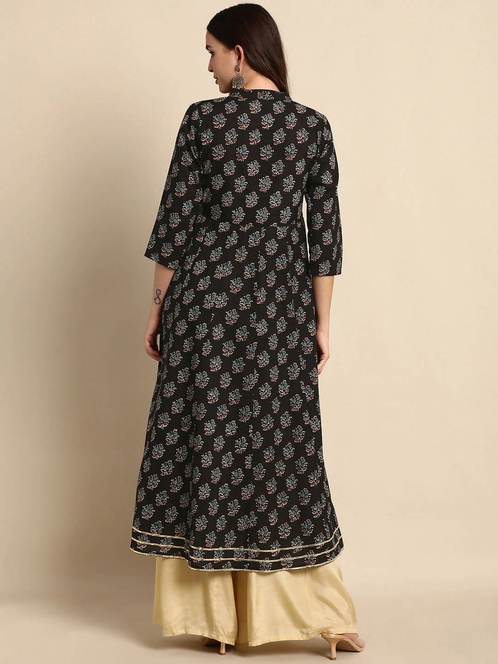 Janasya Women Black Ethnic Motif Printed Gotta Patti Anarkali Kurta | Grocsy