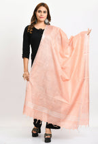 Mominos Fashion Moeza Women's Linen Cotton Silver Border Peach Dupatta | Grocsy