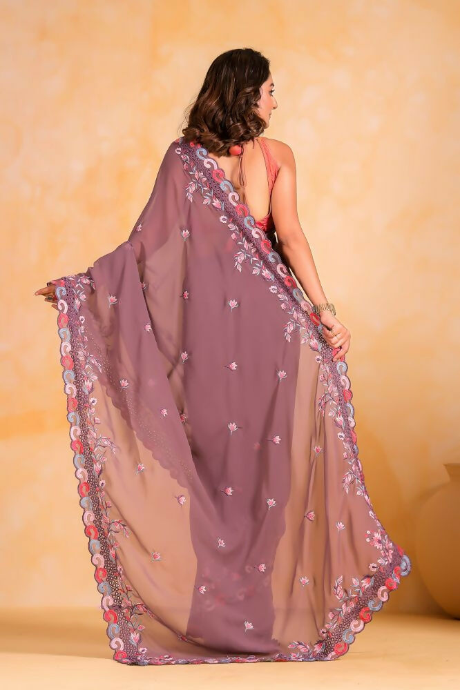 Vamsee Priya Lavender Georgette Silk Saree | Grocsy