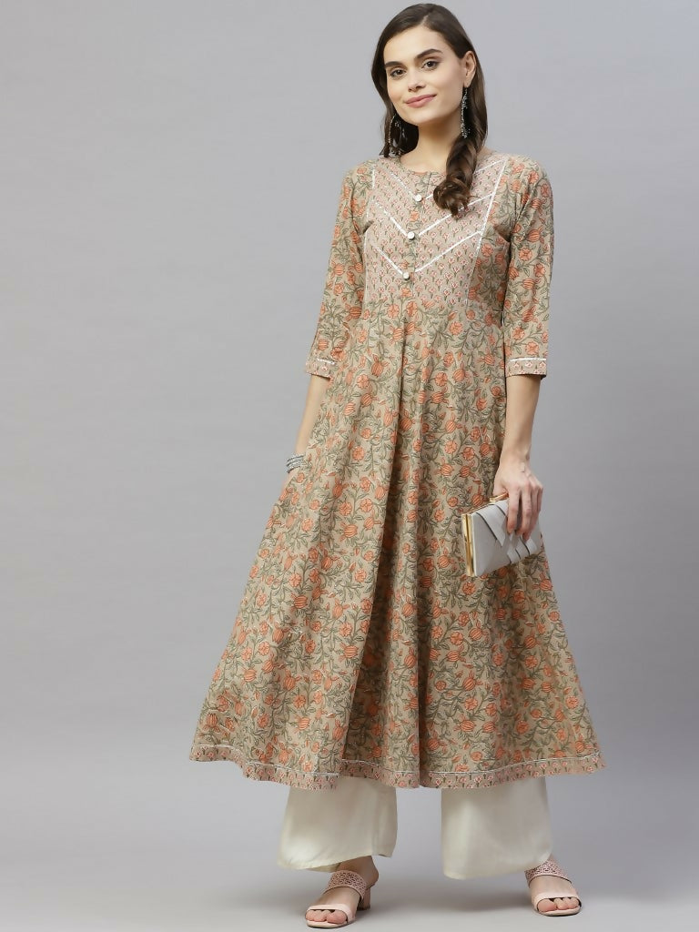 Miravan Women's Cotton Floral Printed Anarkali Kurtas | Grocsy